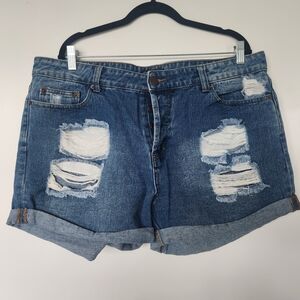 Forever 21 Ripped Dark Blue Denim Shorts